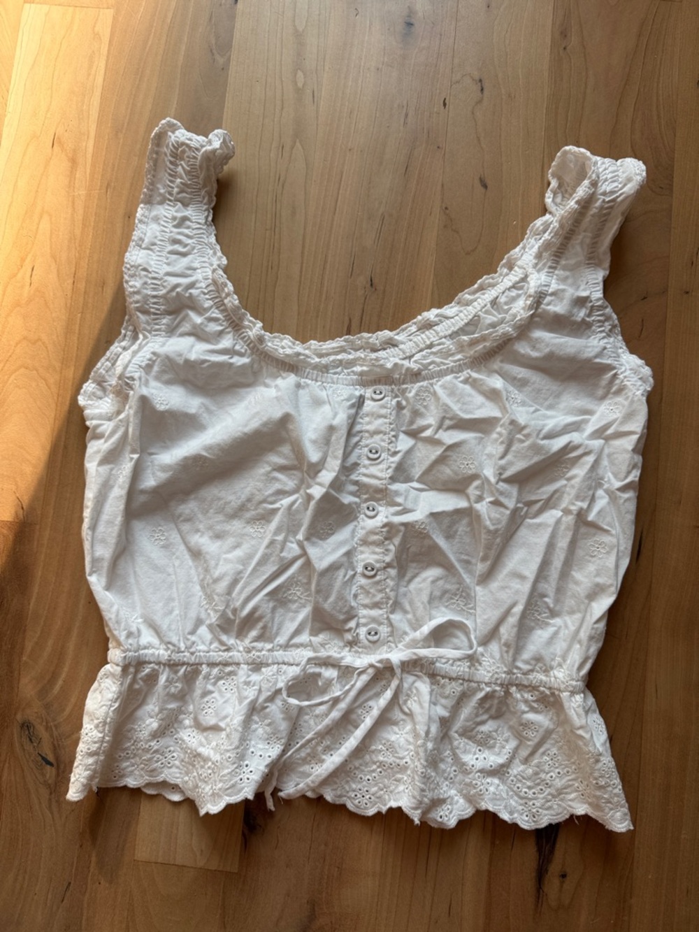 wild fable White Eyelet Button-Front Peplum Tank